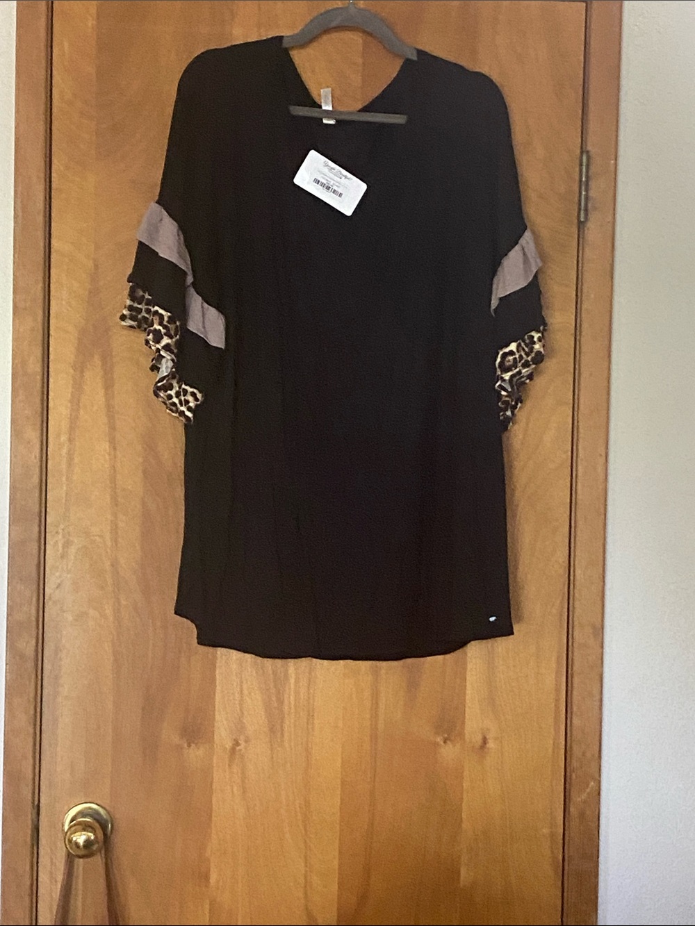 Celeste Black Tunic with Leopard & Gray Ruffle Sleeves